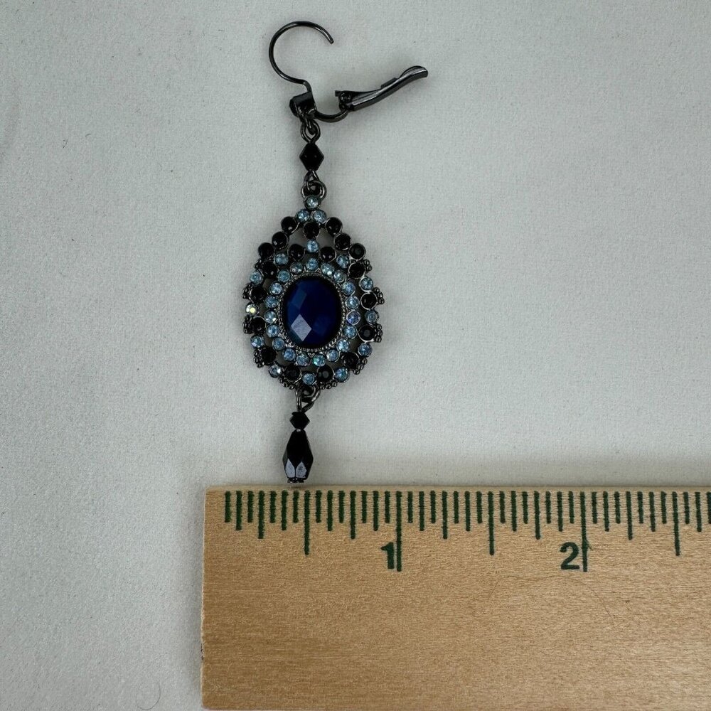 Vintage NR Pendant Necklace Dangle Earrings Set Gunmetal Midnight Blue Metallic - Picture 15 of 16